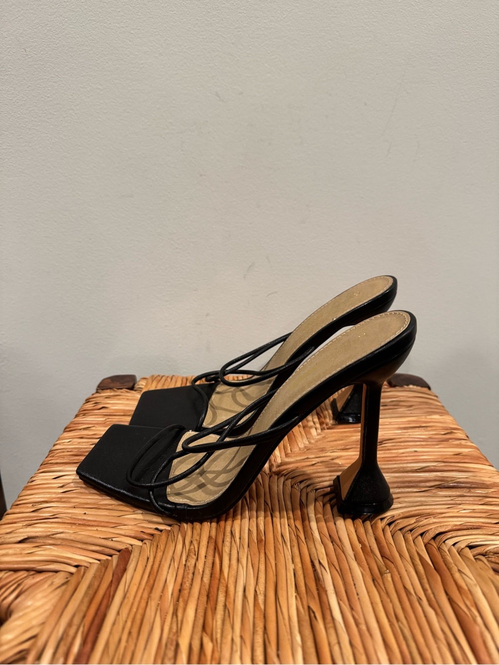 Fashion Nova Black Strappy Square-Toe High Heel Mules size 9